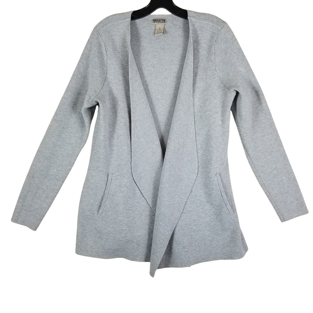 Duluth Trading Co Cardigan Womens Medium Gray Wool Blend Thermolite Open Front